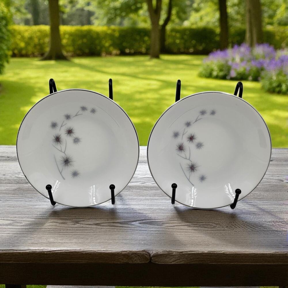 Creative Platinum Star Burst Fruit Dessert Bowl 5 1/2" Silver Trim Set of 2